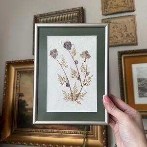 Vintage Large Metal Framed Pressed Flower Artwork